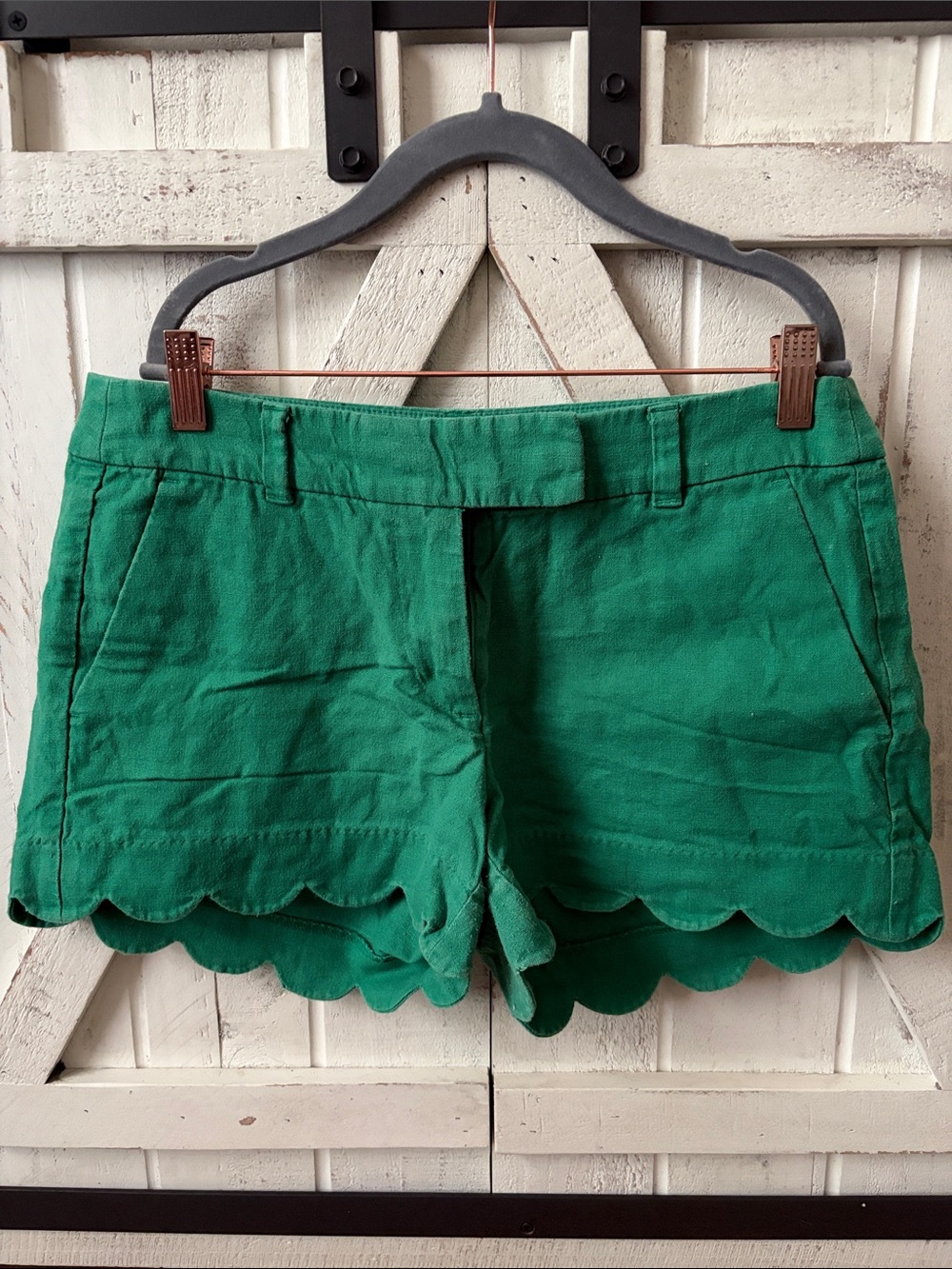 J. Crew Green Scallop Hem High Waist Shorts